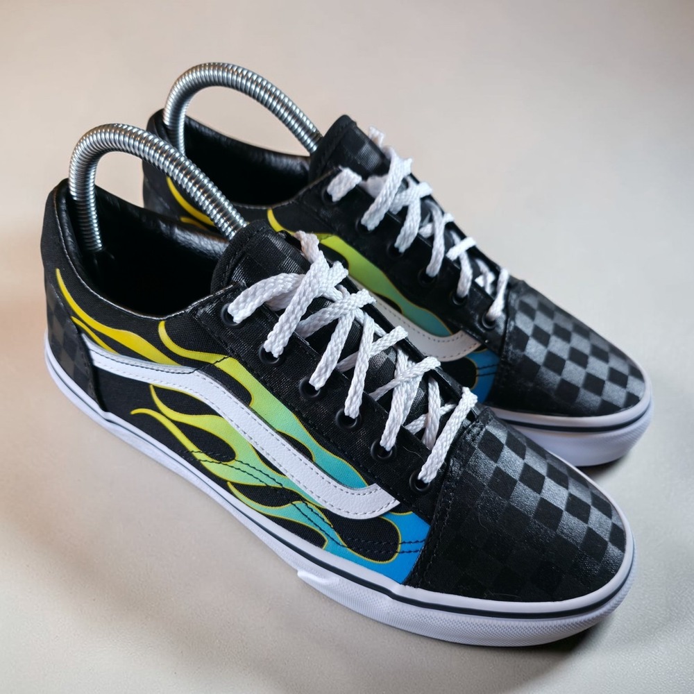 Vans Old Skool Checkerboard Squares Shoes‎ Jr's 6.5 / W 8 GLOW IN THE DARK FLAME